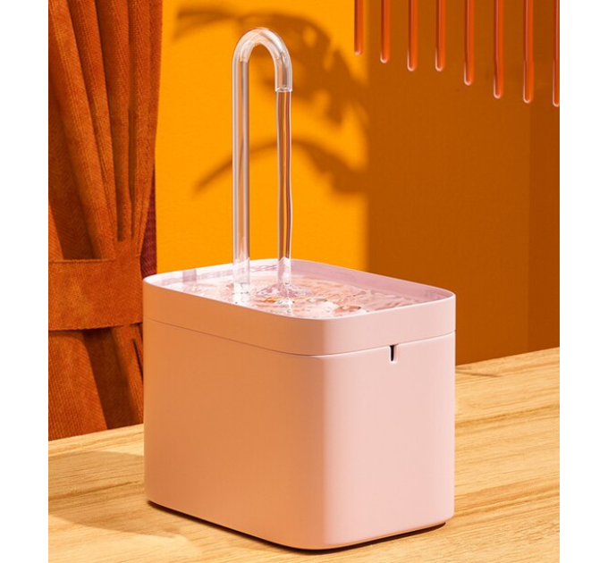 Автоматична поїлка-фонтан, pet water fountain, 1.5L, USB рожевий