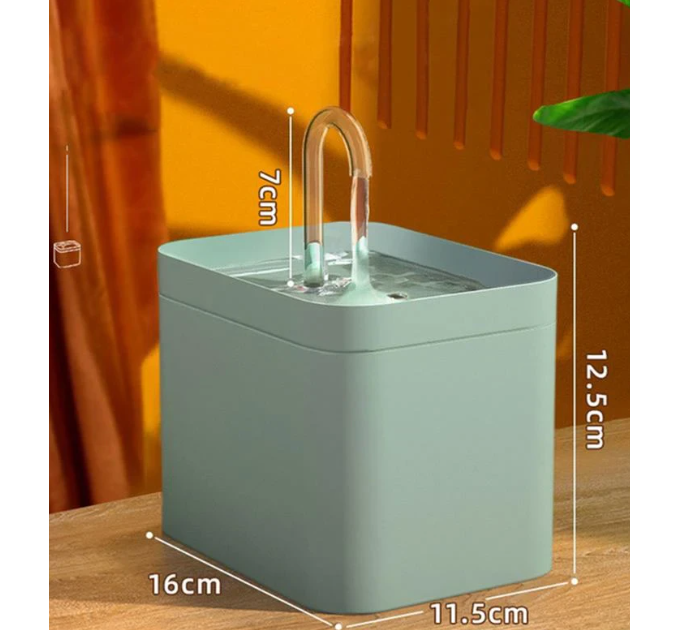 Автоматична поїлка-фонтан, pet water fountain, 1.5L, USB зелений