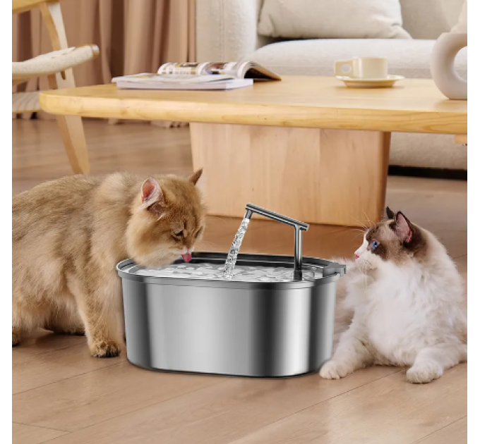 Автоматична поїлка-фонтан USB, pet water fountain, нержавіюча сталь, 3,2л, сенсор
