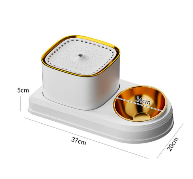 Автоматична поїлка-фонтан та кормушка 2в1, 3л, фільтр, білий з золотим блиском