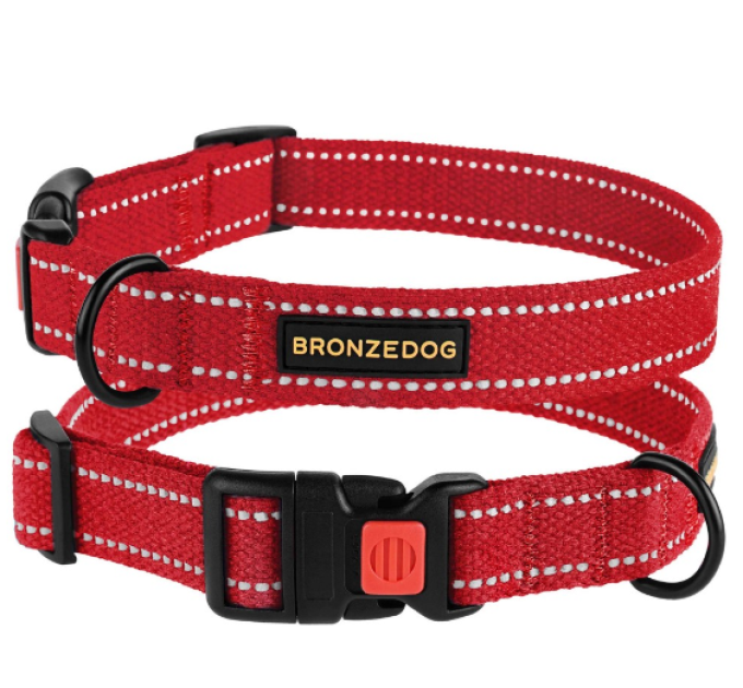 Нашийник для собак TM Bronzedog "Брезент", розмір L, (обхват шиї 35-53см, ширина 25мм), червоний 52/1533Б/Т