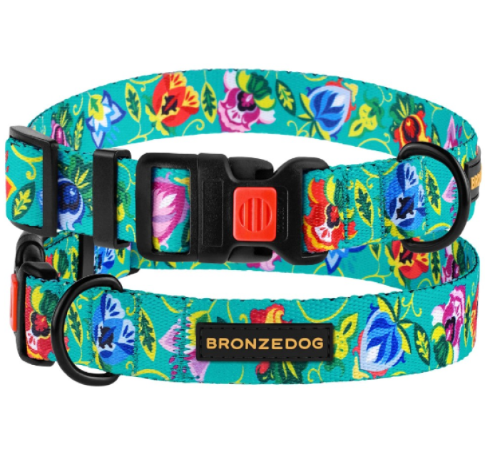 Нашийник для собак BronzeDog Urban Folk квіти, обх. шиї35-53см, шир-25мм. ментоловий 52/1417Б/Т