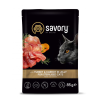 Пауч SAVORY для стерилізованих котів та кішок з індичкою та морквою у желе 85г. 20109