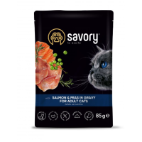 Пауч SAVORY для дорослих котів  з лососем та горошком у соусі, 85 г. 20116