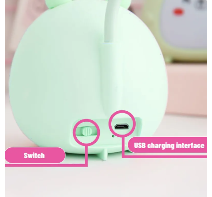 Лампа для читання USB LED Kawaii Rabbit, нічник, кольорове світло, 7.3x11x21см, 400mAh, салатовий