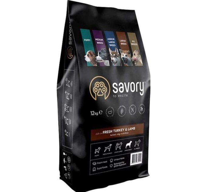 Корм Savory Large Breed rich in Fresh Turkey and Lamb 12 kg Корм Savory Large Breed rich in Fresh Turkey and Lamb 12 kg