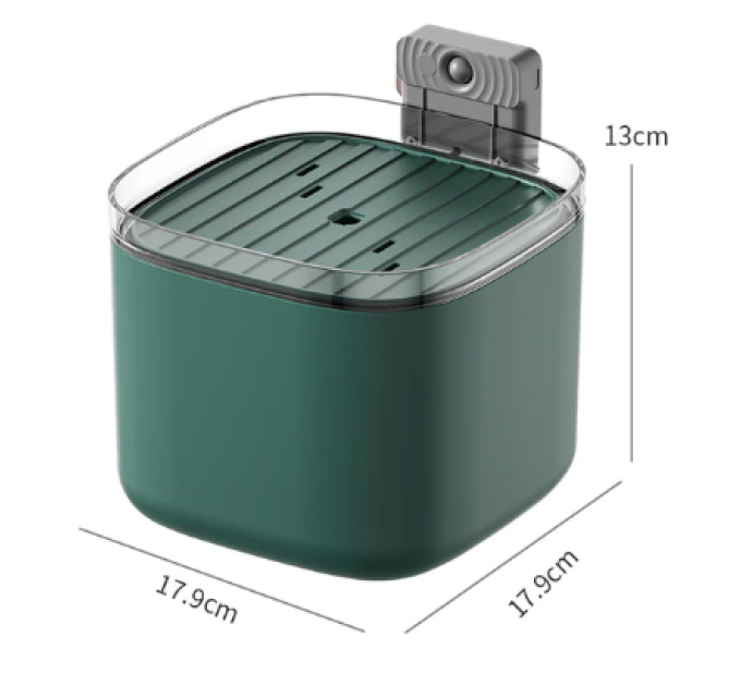 Автоматична поїлка-фонтан USB, pet water fountain 3L, квадратний, зелений, датчик руху і павербанк, 18х18х13см