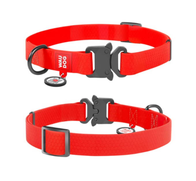 28003 Нашийник WAUDOG Waterproof з QR паспортом, водостійкий, металева пряжка-фастекс Ш 15 мм, Дов 25-35 см, червоний