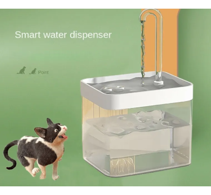Автоматична поїлка-фонтан, pet water fountain, 1.5L, USB Прозорий з білою кришкою