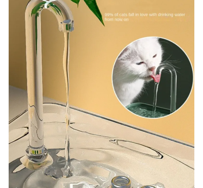 Автоматична поїлка-фонтан, pet water fountain, 1.5L, USB Прозорий з білою кришкою