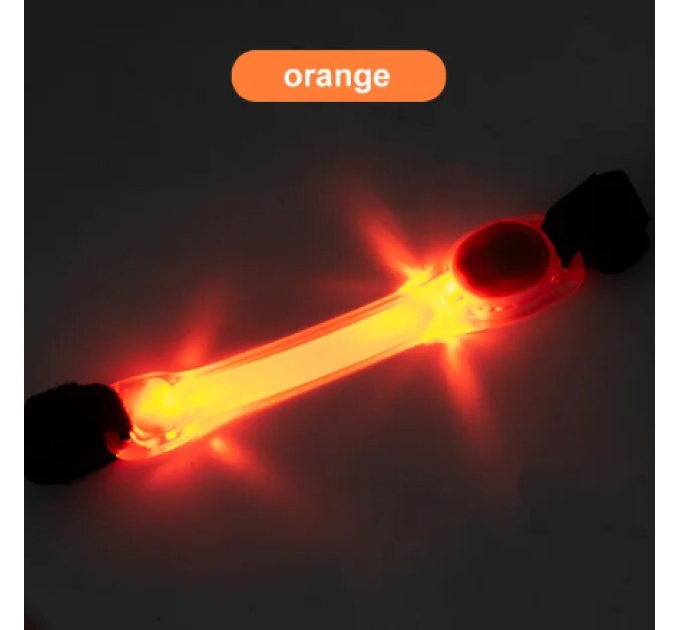 Накладка з LED підсвіткою на нашийник або шлею, на батарейках, CR2032(40год експлуатації), Д 24 см; Ш 3,8 см, Помаранчева