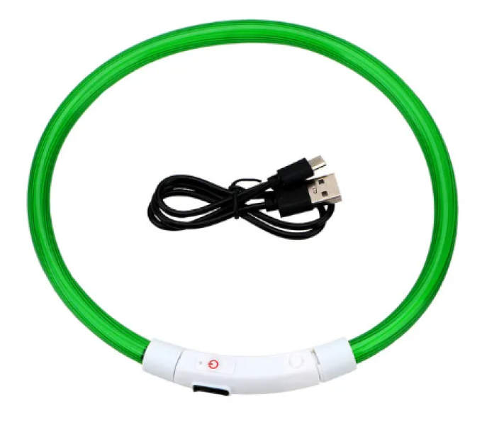 Світлодіодний нашийник для домашніх тварин з led підсвіткою, USB зарядка, 40см, зелений