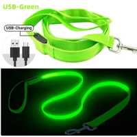 Сяючий світлодіодний повідець для собак, 3 режими освітлення, USB зарядка, 120х2,5см, Зелений