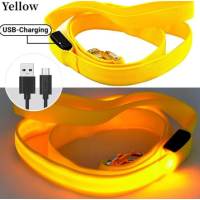 Сяючий світлодіодний повідець для собак, 3 режими освітлення, USB зарядка, 120х2,5см, Жовтий