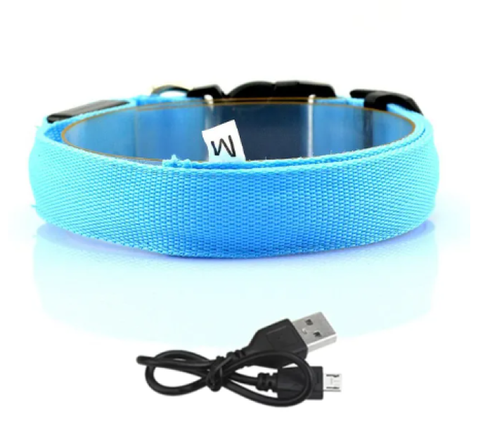 Світлодіодний нашийник для собак, USB зарядка, XL, ОШ 49-60см, блакитний