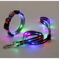 Комплект нашийник і повідець з LED  підсвічуванням для собак, USB зарядка, пластиковий фастекс, чорний