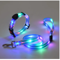 Комплект нашийник і повідець з LED підсвічуванням для собак, USB зарядка, пластиковий фастекс, блакитний