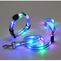 Комплект нашийник і повідець з LED підсвічуванням для собак, USB зарядка, пластиковий фастекс, блакитний