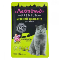 Леопольд Premium, м\'ясний делікатес для котів, телятина, пауч, 100г