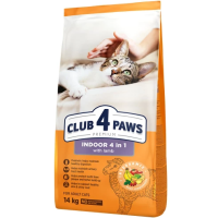 Клуб 4 лапи CLUB 4 PAWS Преміум. Для котів, що живуть в приміщенні "4 в 1". Повноцінний сухий корм для дорослих котів з ЯГНЯМ 14,0 кг