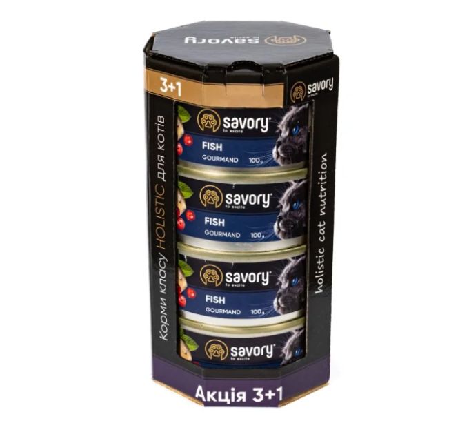 Набір консерв Savory 3+1 для котів Adult риба 100g
