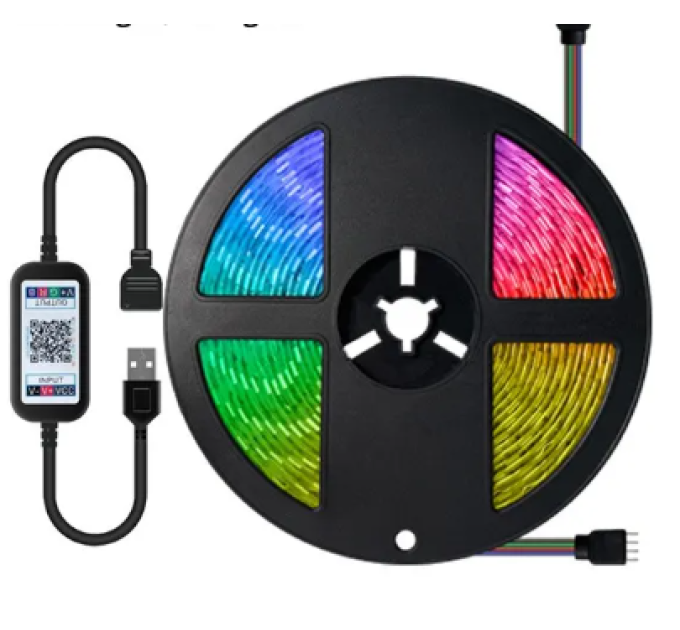Світлодіодна стрічка 5v Bluetooth Rgb керування через смартфон (пульт на 24 кнопки в телефоні), 4м. 5050rgb