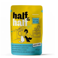 20901 Корм вологий Half&Half для дорослих котів шматочки з лососем у желе у формі пауча 100 гр.