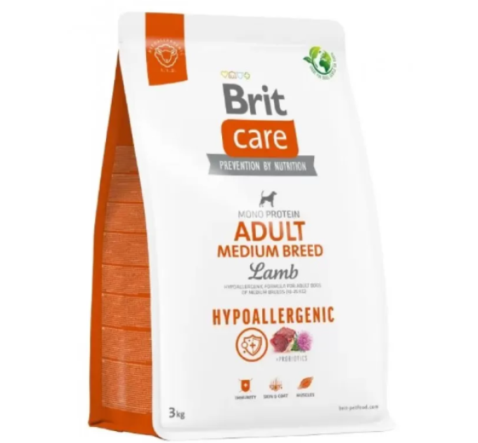 Корм Brit Care Дог Гіпоалергенний едалт медіум брід для дорослих собак середніх порід вагою 10-25 кг, ягня 3 кг