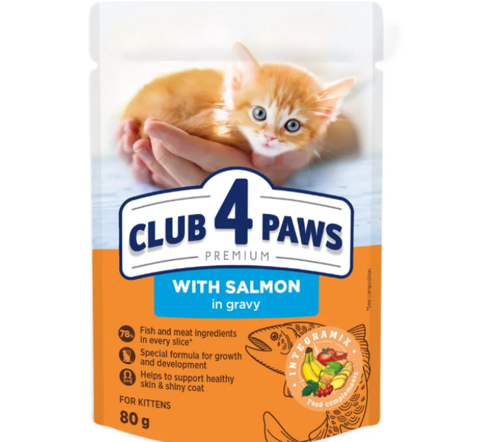 Клуб 4 лапи CLUB 4 PAWS Преміум для кошенят "З ЛОСОСЕМ". Повнораціонний консервований корм  0,08 кг
