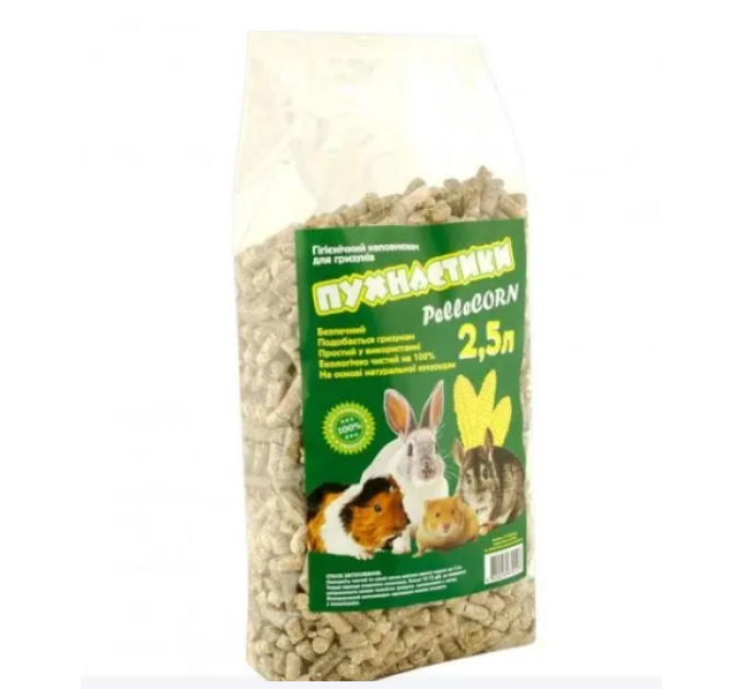 Кукурудзяний пелетирований наповнювач д/гриз. "Пухнастики Pellecorn", 2,5л
