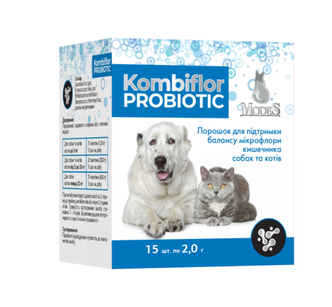 Modes Kombiflor Probiotic Порошок для підтримки балансу мікрофлори кишечника собак та котів 15 шт по 2,0 г