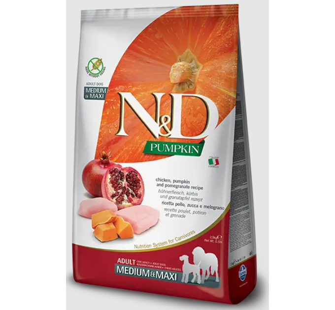 Фарміна дог сух N&D Grain Free Pumpkin Chicken & Pomegranate Adult Medium & Maxi 12 kg