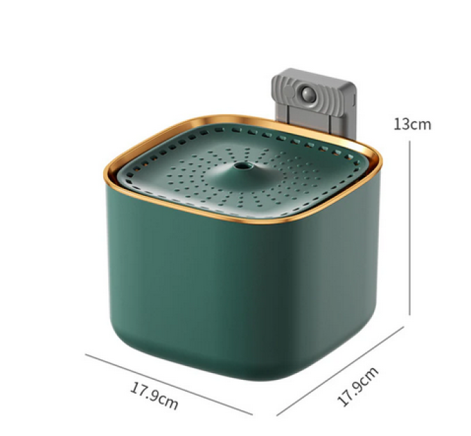 Автоматична поїлка-фонтан USB, pet water fountain 3L, квадратний, зелений з золотим, датчик руху