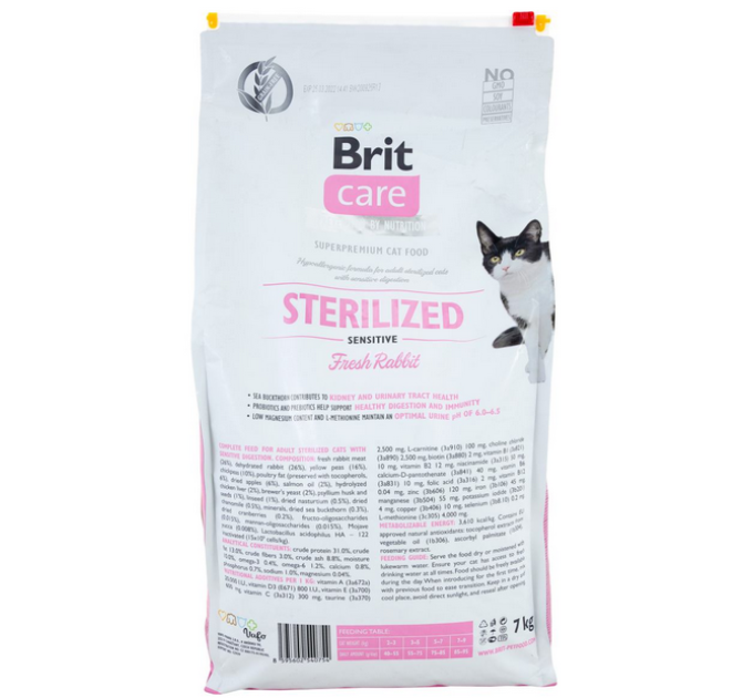 Корм Brit Care Cat сухий для стерилізованих котів з чутливим травленням Бріт Кеа Кет Грейн Фрі Стеріалайзд Сенсатів 7кг арт.171289