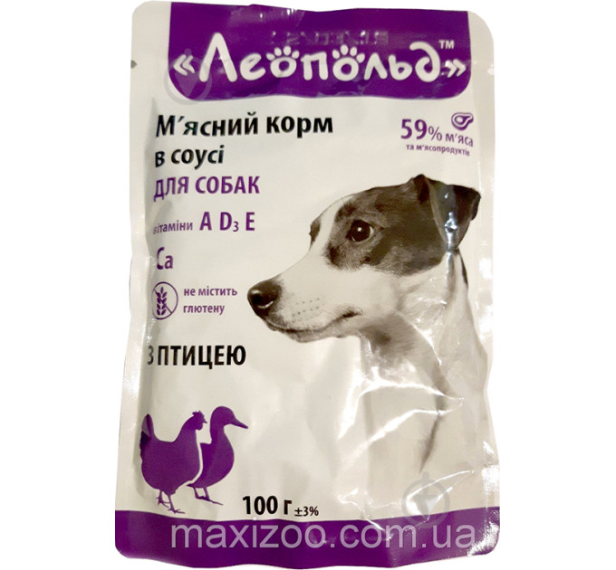 Леопольд м\'ясний корм в соусі з птицею для собак 100г