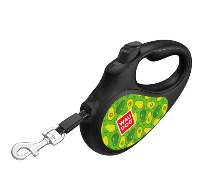 8123-0048-01 ПОВІДЕЦЬ-РУЛЕТКА ДЛЯ СОБАК WAUDOG R-LEASH, МАЛЮНОК "АВОКАДО", XS, ДО 12 КГ, 3 М, СВІТЛОВІДБИВАЮЧА СТРІЧКА, ЧОРНИЙ