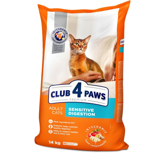Клуб 4 лапи CLUB 4 PAWS Преміум "Чутливе травлення". Повнораціонний сухий корм для дорослих котів 14,0 кг