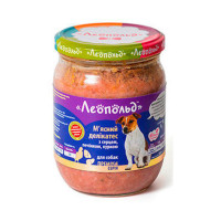 Леопольд М\'ясні делікатеси з серцем, печінкою, куркою для собак 500г ( банка)