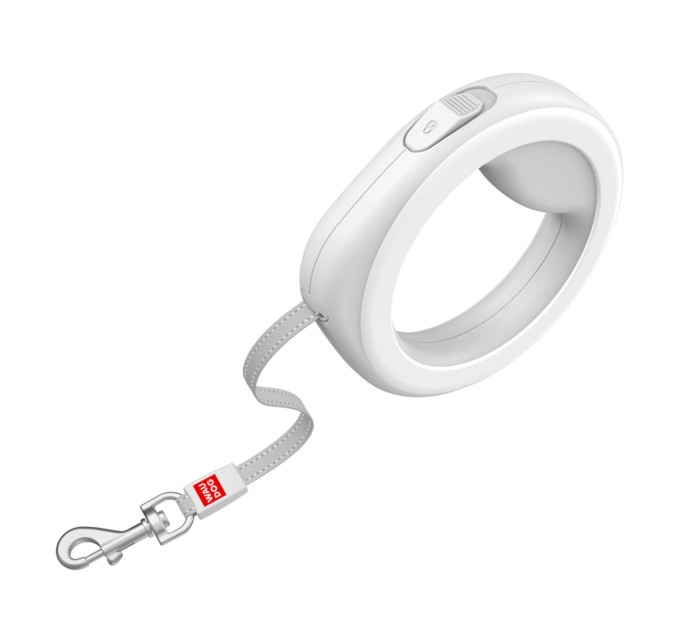 812715 Повідець-рулетка для собак WAUDOG R-leash, кругла, XS-M, до 40 кг, 2,9 м  СВІТЛОВІДБИВАЮЧА СТРІЧКА, БІЛИЙ