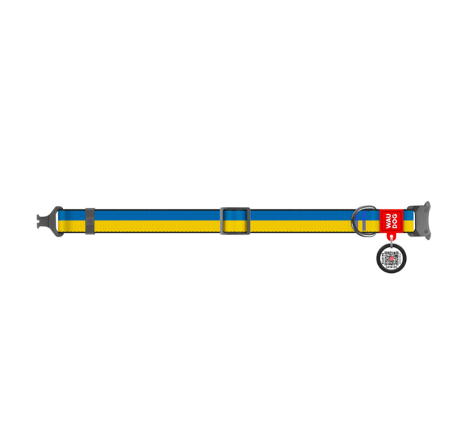 4506-4020 Нашийник для собак нейлоновий WAUDOG Nylon з QR паспортом, малюнок "Colors of freedom", металева пряжка-фастекс, М, Ш 20 мм, Д 24-40 см