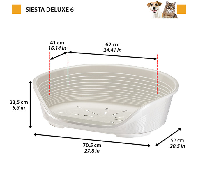 Пластиковий лежак для собак і кішок Ferplast Siesta Deluxe 6 70.5х52х23.5 см Сірий