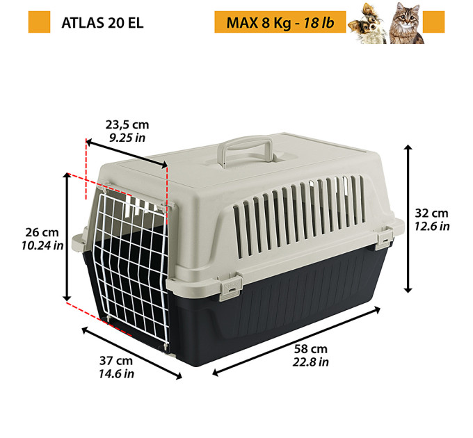 Контейнер-переноска Ferplast Atlas 20 El  58х37х32 см до 8 кг Сірий (73008199)