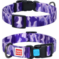 4709 Нашийник WAUDOG Nylon з QR паспортом, малюнок "Фіолетовий камо", пластикова пряжка-фастекс
