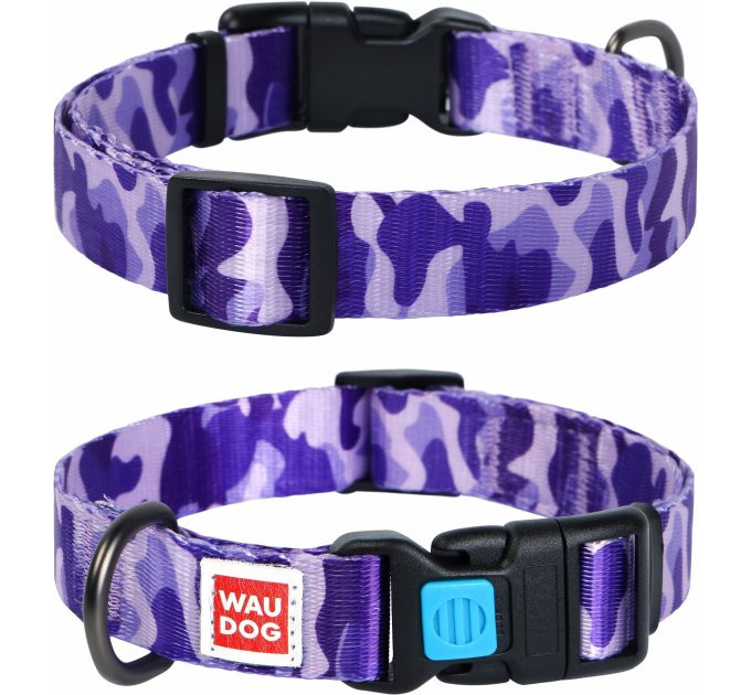 4709 Нашийник WAUDOG Nylon з QR паспортом, малюнок "Фіолетовий камо", пластикова пряжка-фастекс