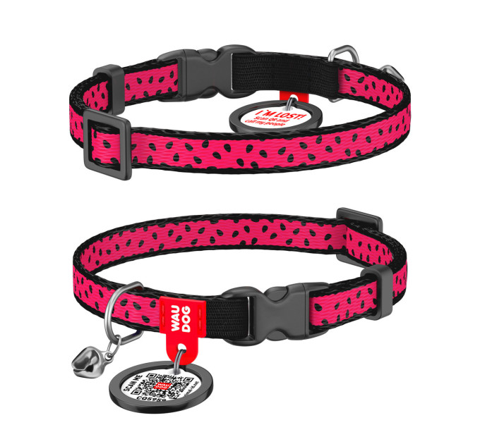 5269 Нашийник для кота WAUDOG Nylon з QR паспортом, малюнок "Кавун", пластикова пряжка-фастекс
