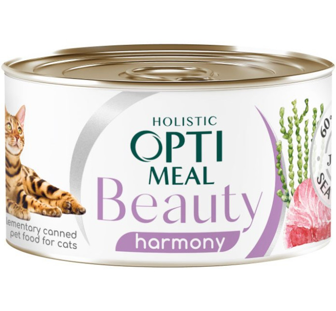 Корм Оптіміл OPTIMEAL. Б\'юті гармонія. Додатковий консерв. корм для  котів "Смугастий тунець в желе з морськими водоростями",70 г