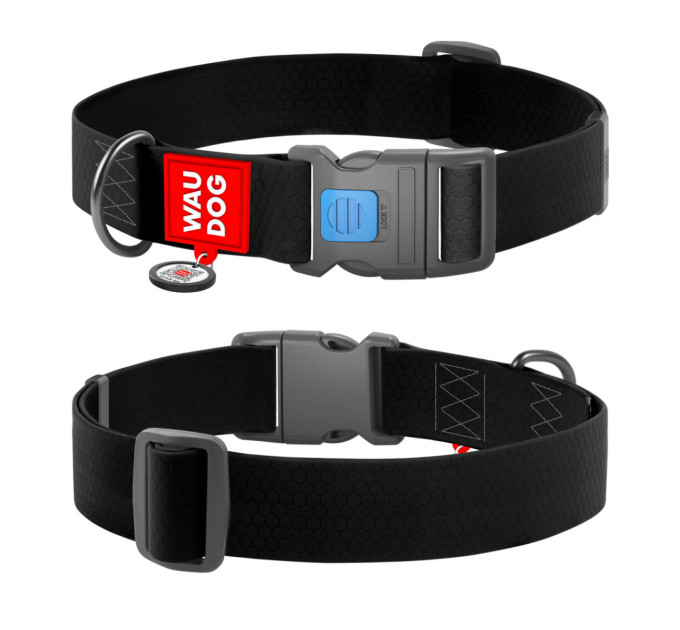 Нашийник для собак водостійкий WAUDOG Waterproof з QR паспортом, пластиковий фастекс, XXL, Ш 40 мм, Дов 46-70 см, чорний 25111
