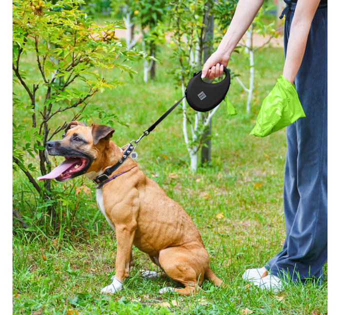 Повідець-рулетка для собак Waudog R-leash з контейнером для пакетів, світловідбивна стрічка, S, до 12 кг, 3м, чорний 26271