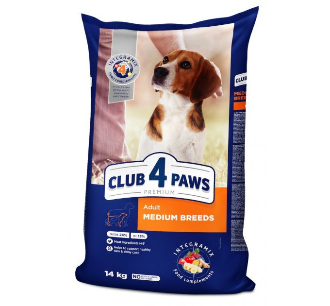 Клуб 4 лапи CLUB 4 PAWS Преміум для середніх  порід. Повноцінний сухий корм для собак 14,0 кг