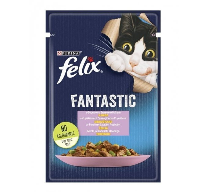 FELIX Fantastic (Фелікс Фантастік). З фореллю та зеленими бобами. Шматочки у желе. Конс/кот 26х85г